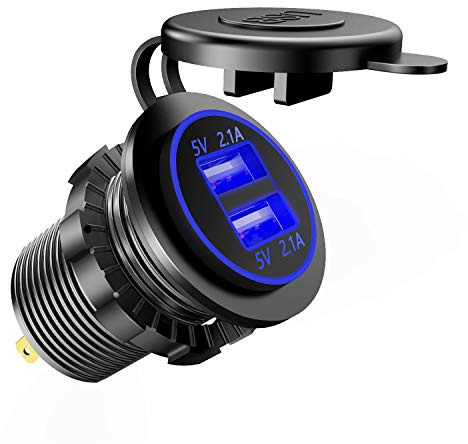 TurnRaise Aggiornamento USB Dual 4.2A Presa Caricatore 12-24 Volt IP66 Impermeabile Presa per Auto Moto Barca (Blu)