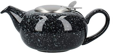 London Pottery 82008 Pebble Small Teapot with Infuser for Loose Tea, Stoneware, Gloss Flecked Black, 2 Cup (500 ml)