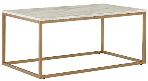 Trendy Couchtisch beige Marmor-Optik goldene Beine Delano