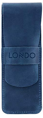 Londo Stift- und Federmäppchen aus echtem Leder mit Einstecklasche, Schreibwarentasche - Blau