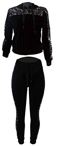 Langärmlige Pulloverhose für Damen mit Pailletten aus Zwei Teilen M Schwarz
