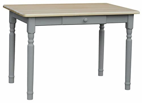 k koma Tavolo da pranzo grigio con cassetto, tavolo da cucina in legno di pino, stile rustico, in pino laccato (70 x 90)