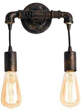 Luce Design Außergewöhnliche 2 flammige LED Wandleuchte im Industrielook mit Wasserrohr Rostoptik