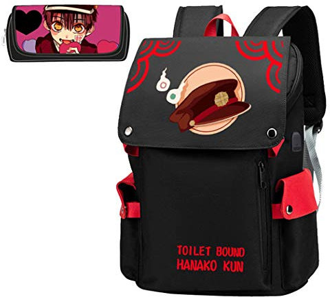 WANHONGYUE Toilet-Bound Hanako-kun Anime Cosplay Schultasche Schulrucksack 15,6 Zoll Laptop Rucksack mit USB-Ladeanschluss + Mäppchen / 1