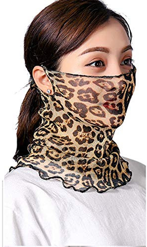 Cheerlife Damen Loop Schal Aufhängend Ohren Mädchen Tuch Halstuch Schlauchschal Halsschutz Sonnenschutzschal Rundschal Seidenschal Abnehmbar Faux Kragen (Leopard)