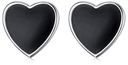 Flyow 925 Sterling Silver Jewelry Black Ear Studs Earrings for Women Gift (Heart)