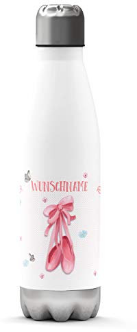 Sunnywall Premium Edelstahl-Thermosflasche mit Wunschnamen individuell personalisiert kalt & heiß Thermoskanne Isolierflasche Trinkflasche Wasserflasche Campingflasche (Ballerinas - Ballett Schuhe)