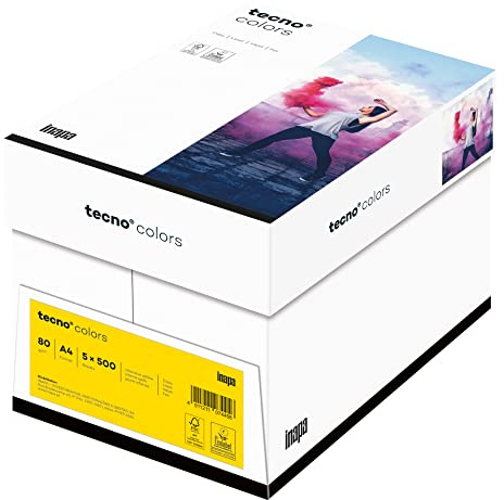 Inapa farbiges Druckerpapier, buntes Papier tecno Colors: 80 g/m², A4, 2.500 Blatt (5x500), intensivgelb