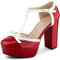 Allegra K Women's Platform Bow T Strap Chunky Heels Pumps Red 8 UK/Label Size 10 US