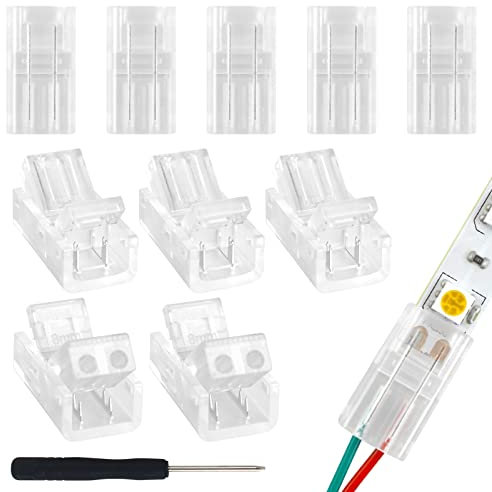 Aroidful 10 Stück 2 Polig 8mm LED Streifen Verbinder, 2 Polig LED Adapter für SMD 5050/3528 Streifen, mit Schraubendreher