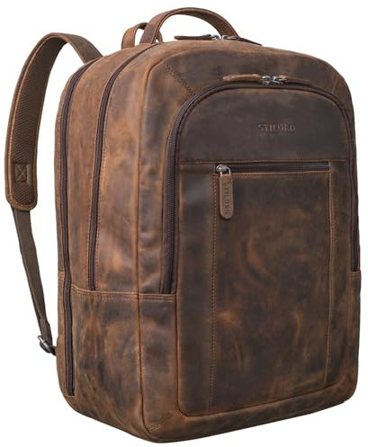 STILORD 'Erikson' Rucksack Leder XL Laptoprucksack 15 16 17 Zoll Business Backpack Großer Lederrucksack Vintage mit Trolley-Aufstecksystem und Anti Diebstahl Fach, Farbe:zamora - braun