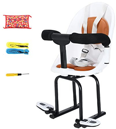 HH-CC Fahrrad-Babysitz, Fahrradsitz für Kinder, Kinderfahrradsitz, Baby-Fahrradsitz, Baby-Fahrradsitz-Rückhalterung, Kissen-Rückenlehne Fußpedal,Weiß
