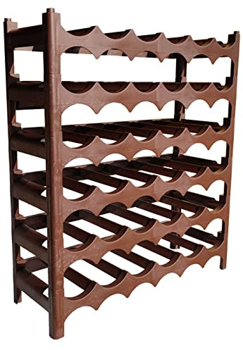 AC - Botellero apilable de 6 Niveles - Capacidad: 36 Botellas - Fabricado en Plástico - Estantería Ideal para Botellas de Vino o champán - 60 x 69 x 23 cm - Color Marrón