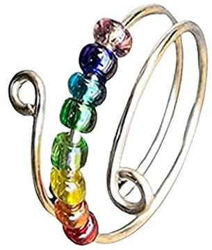 WICKYPRINCE To My Daughter -S925 Drive Away Your Anxiety Rainbow Beads Fidget Ring, Adjustable Anxiety Ring for Daughter,Ring with Beads Spinner Ring Fidget Gift to Women and Girls