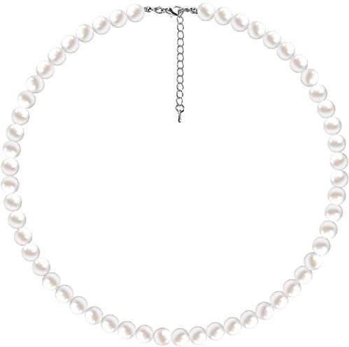 MATORD Perlenkette Damen, Perlen Halskette 50-55cm Perlen Kette Choker Runde Perlen Kette für Frauen und Mädchen 6mm Sehr Schöne Elegante Perlen Kette
