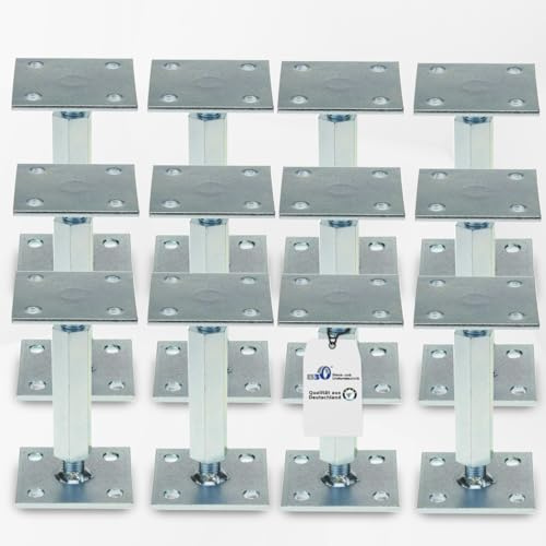 BB STANZ Pfostenträger höhenverstellbar (1 Stück) Boden/ Trägerplatte 100 x 100 x 5 mm Stützenfuß Stützfuß Bodenfuß Betonfuß mit Gewindemuffe verstellbar, Rechts-Linksgewinde