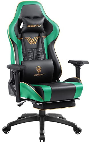 Dowinx Gaming Stuhl - Bürostuhl mit Hoher Belastbarkeit- PU Leder Gamer Stuhl mit 4D Armlehnen und Fußstütze - Ergonomischer Gaming Chair - als Gaming-Sessel Geeignet - 150 kg(Grün)