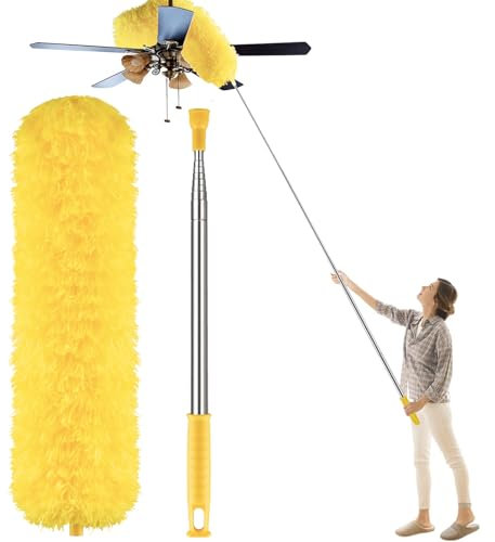 Newliton Plumeau en microfibre pour nettoyage du ventilateur de plafond haut avec manche d'extension télescopique de 76,2 à 254 cm, long plumeau extensible pour meubles de maison, voiture, toile