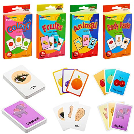 144 Pièces Cartes Flash éducatives Pour Les Tout-Petits, Cartes Flash Lumineuses Pour Enfants, Cartes Animaux Fruits Pièces Du Corps Couleurs, Cartes D’image Pour Développer Les CompéTences De Langage