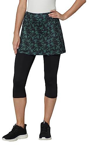 Westkun Leggings mit Rock Damen Sport Tennisrock mit Hose Lauf Yoga Tanzkleidung Fitness Workout Skort Caprihose 3/4 Wanderrock Outfit 2 in 1 Blatt XL