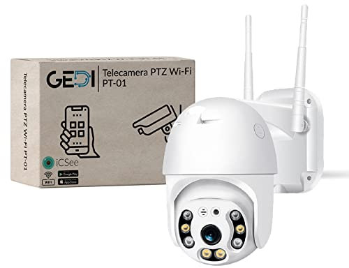GeDi - Telecamera Wi-Fi PTZ Dome 1080p 4 LED IR e 4 LED Array Per Videosorveglianza di Sicurezza Esterna Con APP ICSee Rilevamento Movimento Allarme PT-01 Con Slot Memoria SD