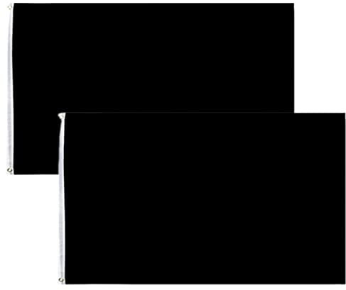 2 Pack Black Flags 5ft x 3ft Banners Pennant Double Stitched Vivid Color Plain Black Flags Polyester Decoration for Garden Room Game Parade Sport Events Festival Party 90 X 150cm with Brass Grommets