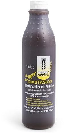Malto Attivo, Super Diastasico 1400g, Estratto di Malto ad Elevato Potere Diastasico, Malto d’Orzo e Mais Ideale per Panificazione, 12.000 Unità Pollak, Made In Italy.
