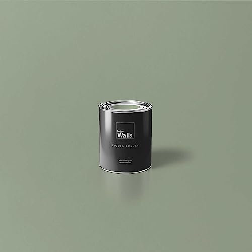 New Walls Premium Wandfarbe Grün, Wiesengrün Liquid Luxury Dispersionsfarbe für Innenräume – 1 L