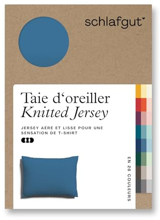 schlafgut Knitted Jersey Kissenbezug 60x80 cm Blue Mid Uni weicher Premium Kopfkissenbezug einzeln, faltenfrei mit Elasthan