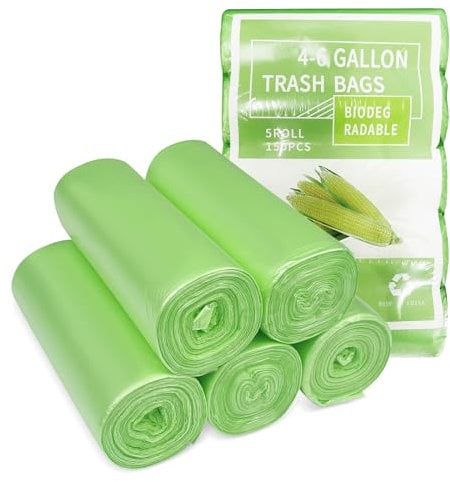 Tekenewbse 150 Piezas Bolsa Basura 25L, Bolsas de Basura Biodegradable, Bolsa de Basura, Bolsas Basura, Compostables para Residuos de Alimentos, Hogar, Jardín, Cocina, Oficina(50X60cm,Verde)
