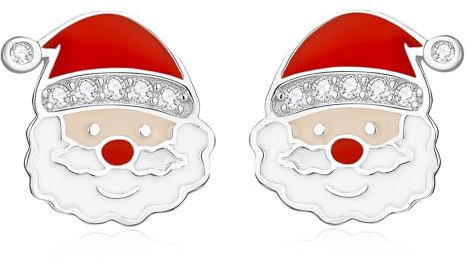 Weihnachtsmann Ohrringe für Damen 925 Sterling Silber Hypoallergene süße Weihnachts Ohrstecker mit roter Weihnachtsmannmütze Weihnachtsschmuckgeschenke für Frauen und Mädchen