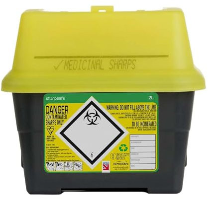 Lyall Willis Sharps Bin 2L Grey Eco freindly - Yellow Lid (Single Pack)