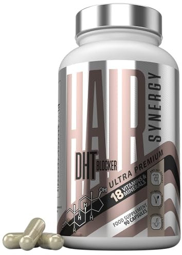 Ultra Premium DHT Blocker Hair Growth Vitamins – Hair Synergy, The UK’s #1 Hair Thickening DHT Blocker Hair Growth Supplements for Women & Men | 10,000mg Biotin Tablets, Pumpkin Seed Oil, 90 Capsules