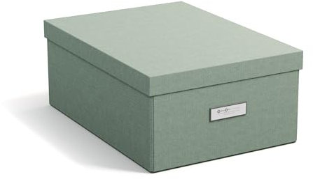 BIGSO KATIA mittelgroße Aufbewahrungsbox mit Deckel – stabiler Organizer aus Faserplatte und Papier in Leinenoptik – praktische Faltbox mit Etikettenrahmen – mintgrün