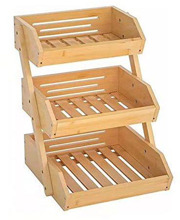 Tyenaza Soporte de Bambú para Cesta de Frutas de 3 Niveles, 30 x 33 x 4 cm Soporte de Almacenamiento de Pan y Verduras, para Almacenamiento de Encimera de Cocina, Verduras, Frutas, Aperitivo