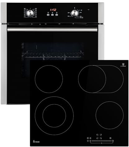 Autarkes Herdset: 60cm Einbaubackofen BO8805SS + 59cm Kochfeld KK590RL | Grill | Heißluft | Automatik-Timer | 2-fach Wärmeschutzverglasung | Kindersicherung | Knebelbedienung | SET8805KK59RL