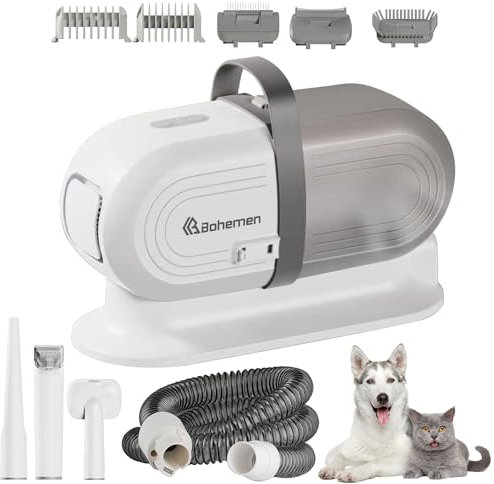 Dog Grooming Vacuum Kit, Cat Dog Clippers Professional Pet Grooming Tools with 9 Attachments Easy Carry Handle for Thick Short Long Pet Hair