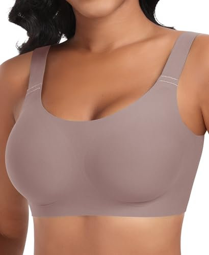 Nahtloser BH Damen Ohne Bügel Glatt Komfort Vollschalen Gepolstert Bustier Weicher BH Bequemer T-Shirt Soft BH Bra Bralette (Braun, M)
