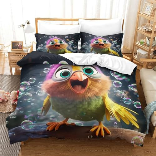FWLYIJIAREN Süßer Vogel Kinder Weiche Un Angenehme Schlafkomfort Bettwäsche Set Mikrofaser Bettbezug Und Kissenbezug, Digitaldruck 3D,Mit ReißverschlussSuper King(260x220cm)