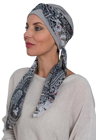 Deresina Bambus Sunrise Kappe mit angenähtem Schal für Haarausfall, Chemo Kopfbedeckung für Frauen