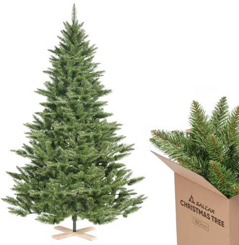SALCAR Sapin de Noël artificiel à 560 pointes, 180 cm, système de parasol pliant, support en bois, Ø124 cm surdimensionné (vert)