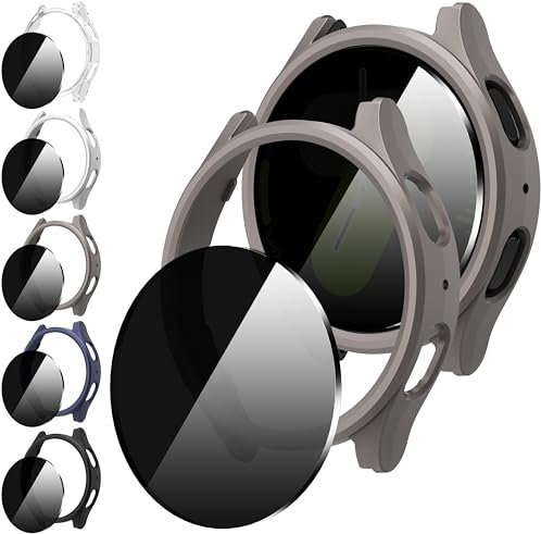Diruite 5+5 Pezzi Cover per Samsung Galaxy Watch 7 44mm Pellicola Protettiva,PC Custodia*5&Privacy Vetro*5,Nero&Blu&Argento&Grigio&Trasparente(Privacy*5),44mm