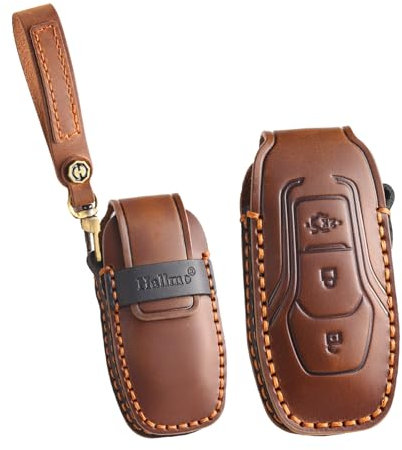 ontto Leder Autoschlüssel Hülle Schlüsselhülle Schlüsseltasche Schutzhülle Schlüsselanhänger Passt für Ford Mondeo MK5 Ka Fiesta Focus Galaxy Mustang S-Max Ranger Ecosport Zubehör 3 Tasten-Braun