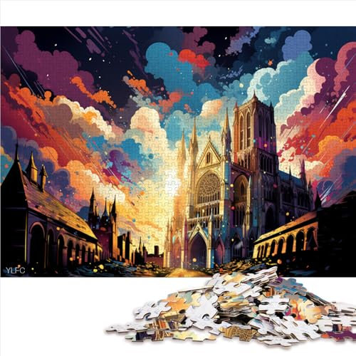 1000 Piece Jigsaw Puzzles for Adults,Colorful psychedelia at York Minster Wood Jigsaw,Suitable for adults and children over 12 years old,Gifts Ideas。Size: 50X75cm