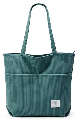 KALIDI Cord Tasche Damen Tote Bag Verbessert Shopper Tasche Damen Groß Beuteltasche Umhängetasche mit Reißverschluss Tasche für Schule Arbeit Büro Reisen Einkaufen
