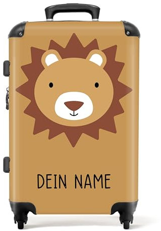 NoBoringSuitcases.com® Kinderkoffer Personalisiert, 67 cm - 72 L - Reisekoffer, Rollkoffer Kinder - Hartschalenkoffer Groß Löwe - Koffer für Kinder - Mittelgroß mit Rollen - Koffer mit Namen