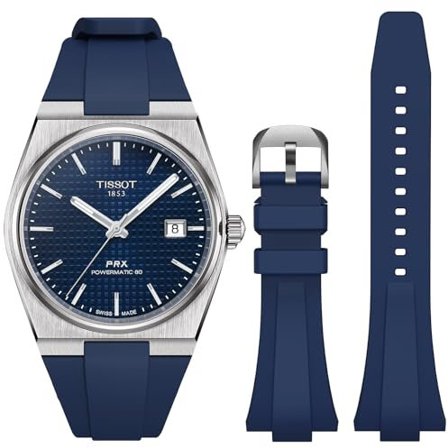 Armband für Tissot PRX Uhren-Serie, weiches Fluorkautschuk-Armband für Tissot PRX Powermatic 80,12 mm, für Herren und Damen, Ersatzarmband für Tissot PRX Serie, 40 mm (Marine)