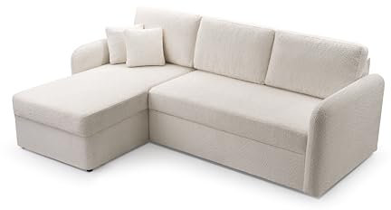FurniShop24 Ecksofa L-Form mit Schlaffunktion und Stauraum - Eckcouch mit Ottomane, Klappsofa für Wohnzimmer, Modernes Design Schlafsofa Tony - Beige