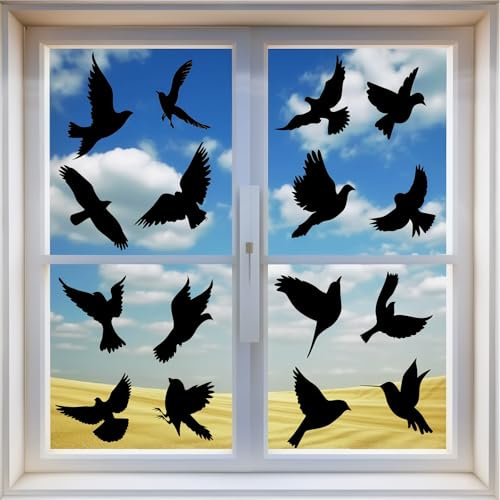 Tenalucy Adesivi Anticollisione per Uccelli - 16 Pezzi per Protezione Finestre e Porte in Vetro, Nero