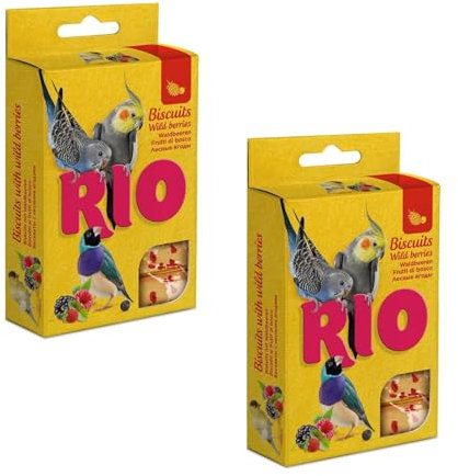 RIO Biscotti con frutti di bosco | Confezione Doppia | 2 x 35 g | Mangime complementare per uccelli ornamentali | Composto da uova intere e cereali | Per varietà nel menu